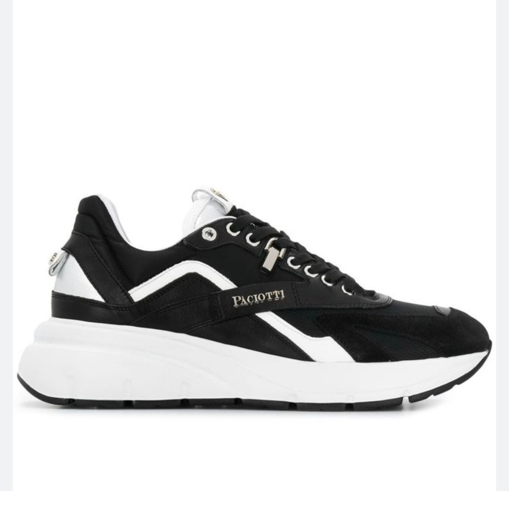 Cesare Paciotti textured detail Leather Black/White Athletic Sneakers Sz 9-10
